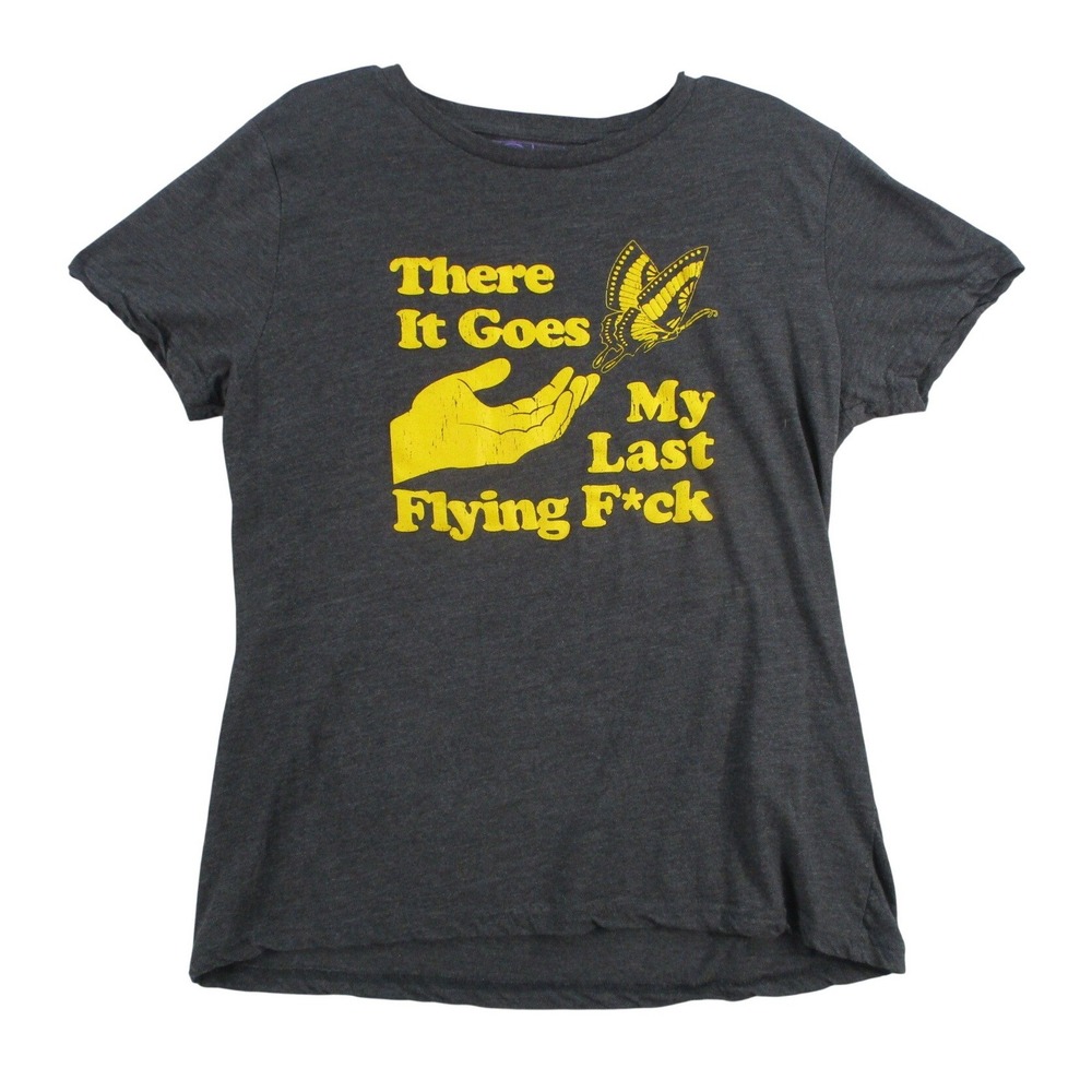 Crazy Dog T-Shirts Womens XL Grey Last Flying F*ck Graphic Tee Butterfly Shirt